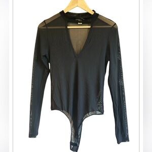 Women’s Large Black Mesh Sheer Withchy Goth Dark Choker Bodysuit